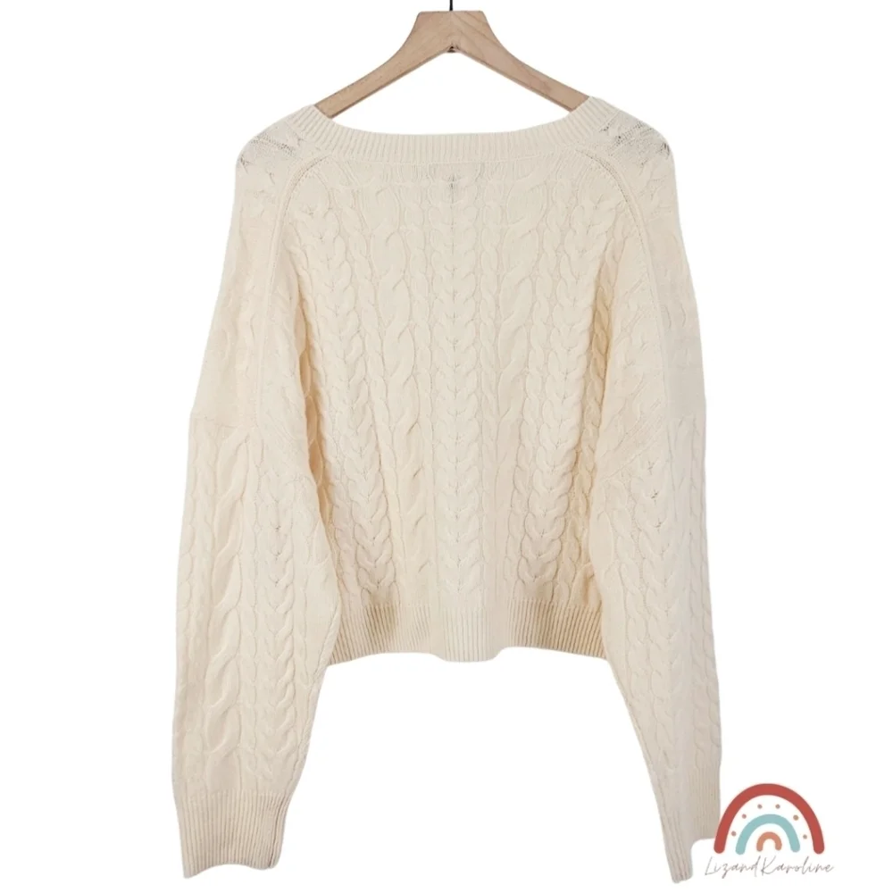 New! J. Crew Cashmere Cropped Cable Knit V-neck Sweater XL